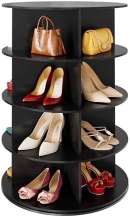 SpaceAid 4 Tier Rotating Shoe Rack Tower, Spinning Shoe Display Lazy Susan, Revolving 360 Shoe Rack Storage Round Carousel, Vertical Handbag Rotate Shoes Closet Organization (4-Tier Black)