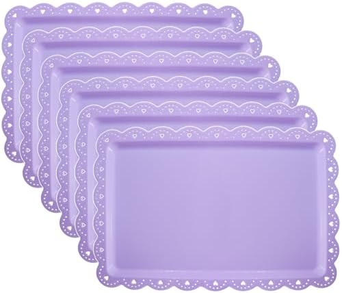 Set of 6 Plastic Serving Trays Food Tray - 14" x 9" Rectangle Serving Platter for Party Cafeteria Kitchen Restaurant , Small Flat Trays for Dessert Fruit Cookie Snack (6, Purple)
