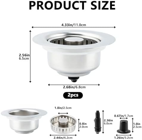 2 Pack Kitchen Sink Drain Strainer, 3 in 1 Stainless Steel Pop Up Sink Stopper with Anti-Clogging Basket, Filter Plug Fit US Standard 3-1/2 Inch Drain