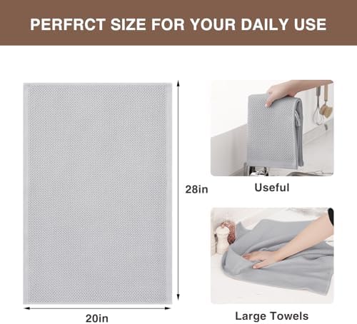 Homaxy 100% Cotton Oversized Waffle Weave Kitchen Towels 4-Pack, Light Gray