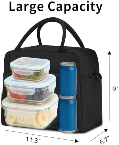 GASSDA Lunch Box for Women Insulated Lunch Bag Women Adult Cute Lunch Bags Reusable Lunchbox Cooler Tote Bag for Work Picnic (Black)
