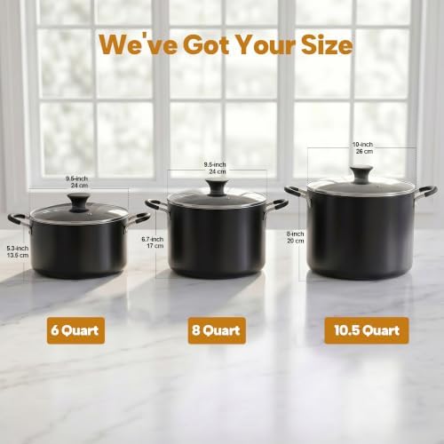 Cook N Home 6 Quart Non Stick Stock Pot with Lid, Large Pots for Cooking