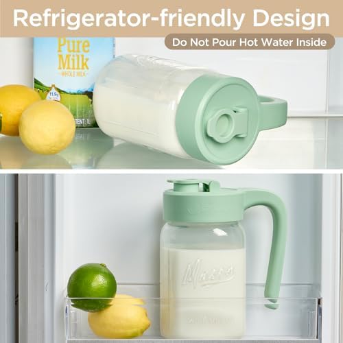 Mason Jar Pitcher, 2 pcs 32 oz (1 quart), Glass Pitcher with Lid