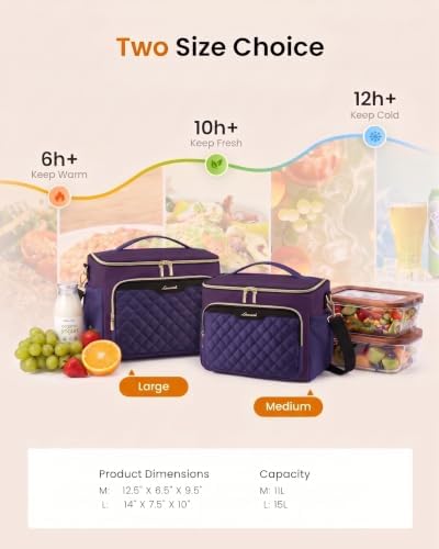 LOVEVOOK Lunch Box for Women, Wide Opening Cute Insulated Lunch Box Bag