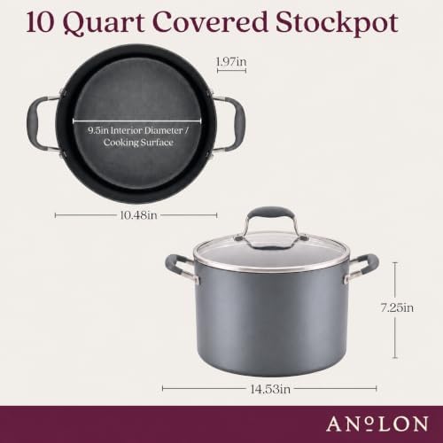 Anolon Advanced Home Hard-Anodized Nonstick Stockpot with Lid, 10 Qt