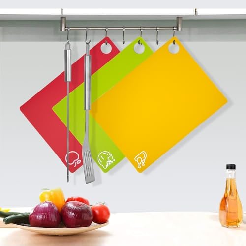 GoodLuck 4 Pieces Flexible Cutting Boards with Hanging Hole, BPA Free Plastic Cutting Boards for Kitchen, Non Slip Cutting Mat for Meat and Vegetables