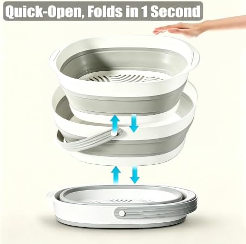 Extra Large Collapsible Wash Basin and Collapsible Colander Set, Outdoor Foldable Strainer, Camping Sink, Dish Basin, Portable Fruit Vegetable Straining Basket for Kitchen, Garden, Camping, RV
