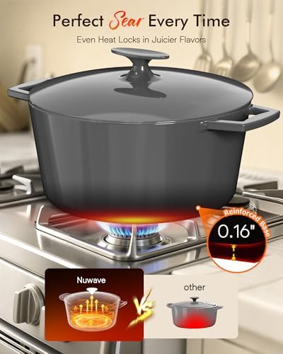 Nuwave Lux 6QT Enameled Cast Iron Dutch Oven, Cast Iron Knob, Black Sesame