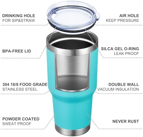 MEWAY 30oz Insulated Tumbler With Lids and Straws,Stainless Steel Double Vacuum Coffee Tumbler Cup, Brush, Durable Powder Coated Coffee Cup for Cold & Hot Drinks, Office, Travel(Light Blue,4 PACK)