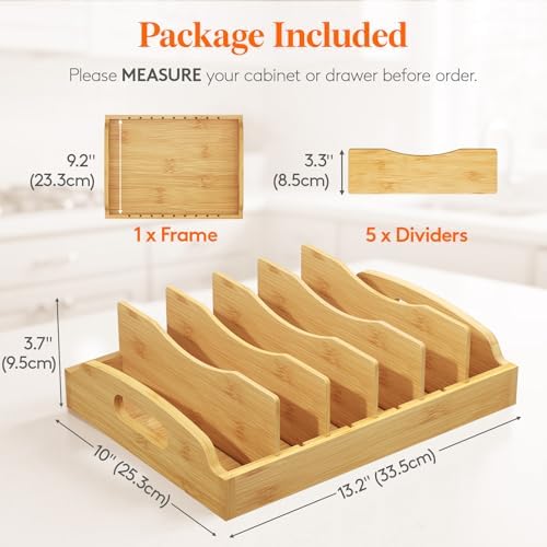 Lifewit Bamboo Lid Organizers for Inside Cabinet with 6 Sections
