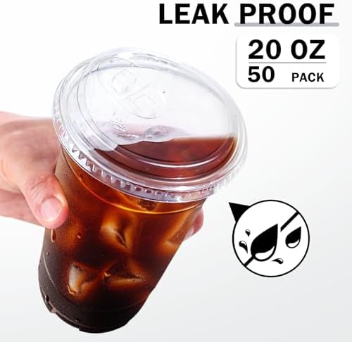 BYSNOW 50 Pack 20 oz Clear Plastic Cups with Sip Lids, Iced Coffee Cups