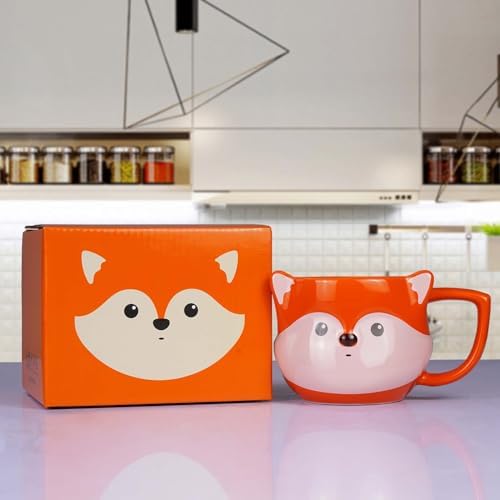 Fox Mug, Ceramic Coffee Mug, 14 oz, Orange