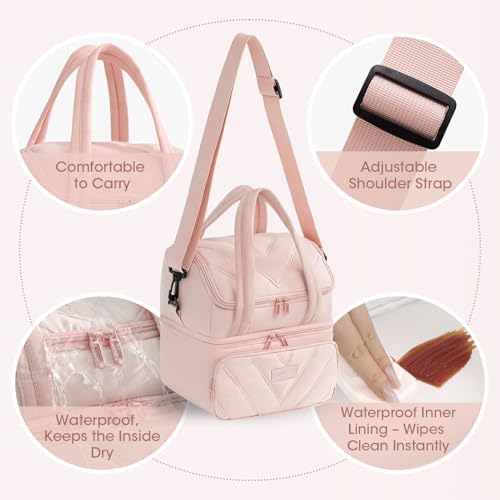 Double Decker Lunch Bag Women Men With Cup Holder, Pink
