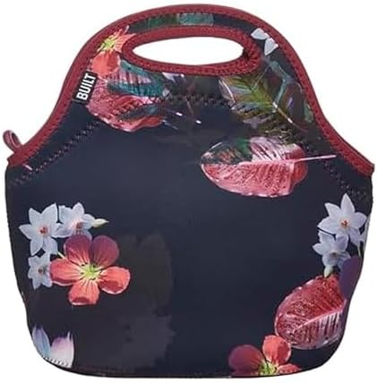 BUILT Gourmet Getaway Soft Neoprene Lunch Tote, Lightweight, Insulated, and Reusable, One Size, Midnight Botanical