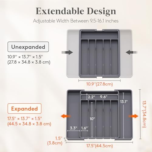 Lifewit Expandable Silverware Drawer Organizer, Kitchen Utensil Tray