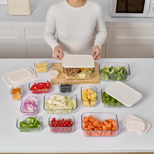Glass Food Storage Containers with Lids — 12 Piece — 17.6 oz Glass with BPA-Free Leak Resistant Stackable Lids — Microwave, Oven & Dishwasher Safe — Ideal for Meal Prep & More - Vanilla Mist