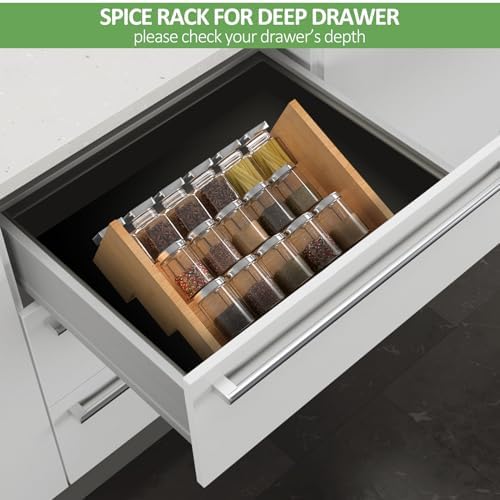 2 Pack Bamboo Spice Rack Organizer for Kitchen Counter, 3 Tier Spice Shelf