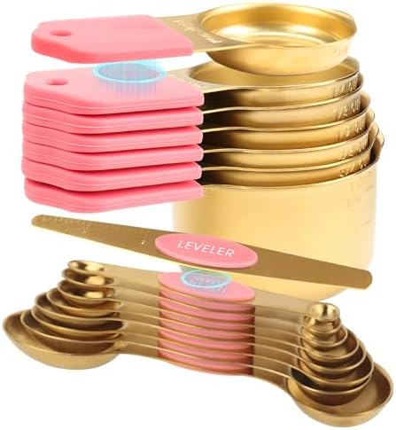 16-Piece Magnetic Measuring Cups & Spoons Set, Stainless Steel, Pink & Gold