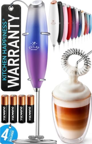 Zulay Kitchen Powerful Milk Frother Wand With Duracell Batteries - Ultra Fast Handheld Drink Mixer - Electric Whisk Foam Maker for Coffee, Lattes, Cappuccino & Matcha - Z1 Motor - Firework