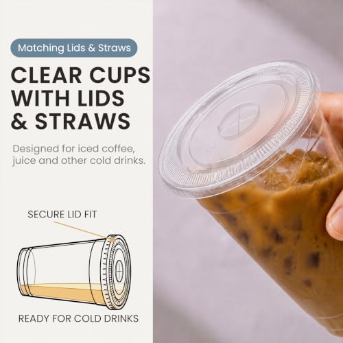 110 Pack 16 oz Disposable Clear Plastic Cups with Lids and Straws