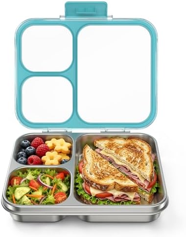 HOMEKOL Stainless Steel Bento Lunch Box 3-Compartment, 4.2Cups, Blue