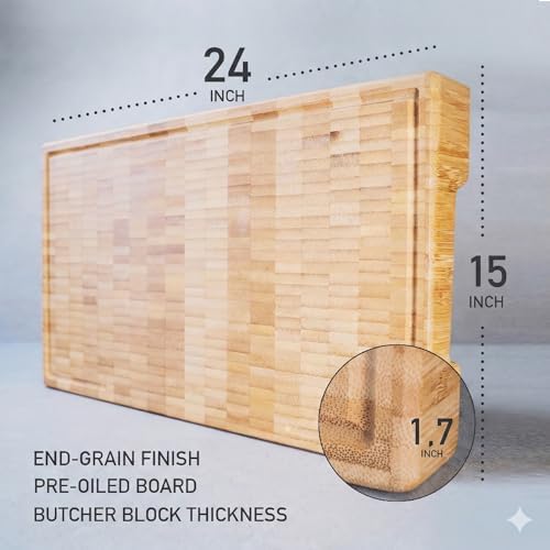 XXL Bamboo Cutting Board, End Grain Butcher Block for Kitchen, Extra Thick