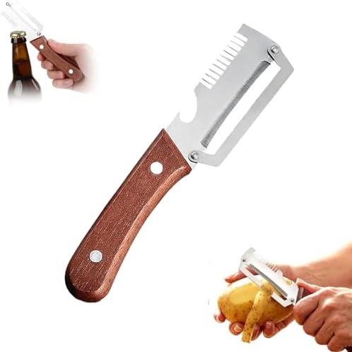 NEW Premium Vegetable Peeler with Wooden Handle and Bottle Opener: 3-in-1 Stainless Steel Kitchen Tool for Fruit Apple Potato Pumpkin Papaya (1 PCS 3-in-1)