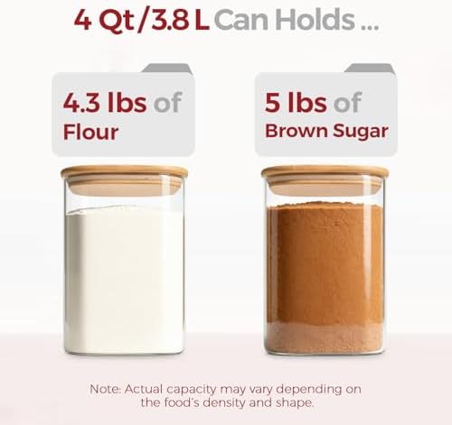 Glass Flour Containers with Lids 1 Gallon 2 Pack Pantry Organization