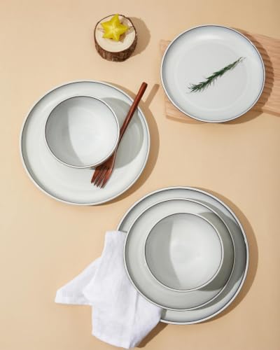 Pokini Stoneware Dinnerware Sets for 8, 24pcs Plates and Bowls Sets Dishes