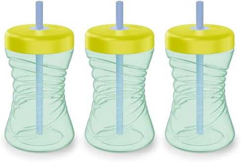 NUK Fun Grip Straw Cup, 3-Pack - Toddler Sippy Cup with Straw for Easy Drinking, Suitable for Ages 8 Months and Up