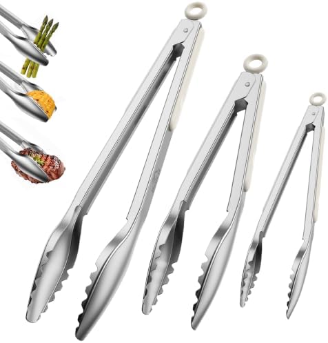 Stainless Steel Kitchen Tongs with Teeth Good Grip, 3Pcs Ice Cream