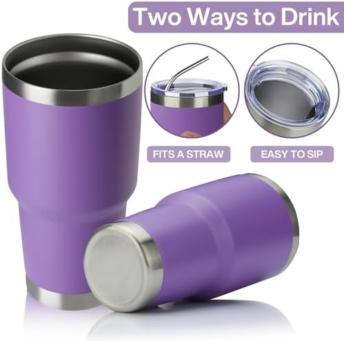 MEWAY 30oz Tumbler Double Wall Vacuum Insulated Travel Mug, Stainless Steel Tumbler with Lid, Durable Powder Coated Insulated Coffee Cup for Cold & Hot Drinks (Purple,1 PACK)