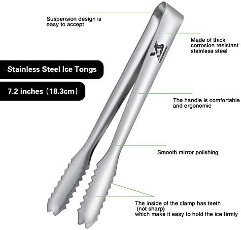 MSY BIGSUNNY Durable Stainless Steel Ice Tongs, 7 inch Sugar Cube Serving Tongs, Set of 2