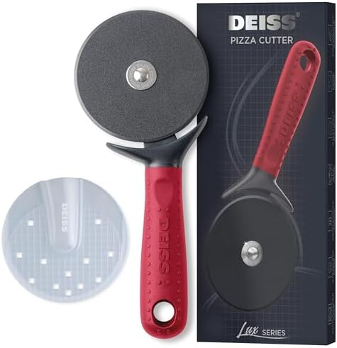 Deiss Lux Heavy Duty Pizza Cutter With Wheel Slicer- Stainless Steel Sharp Smooth Pizza Cutter Wheel With Easy Grip Non-Slip Handle, Dishwasher Safe (RED)