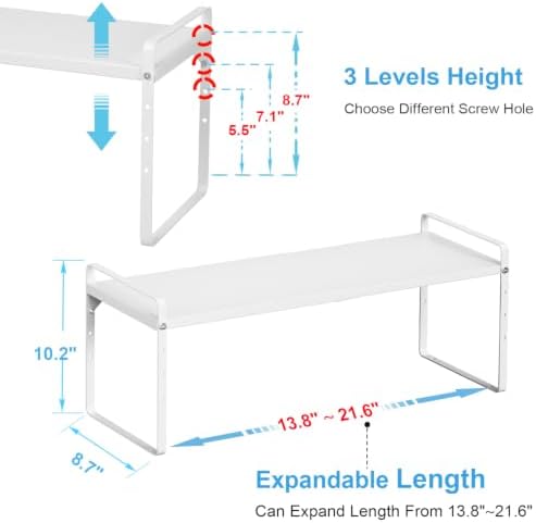 Set of 2 Expandable Cabinet Shelf Organizer, Stackable Kitchen Countertop Shelves Spice Racks, Small Storage Shelf For Cupboard Counter Tabletop, 30 LBS Heavy Duty, Adjustable, 13.8" to 21.6" Long