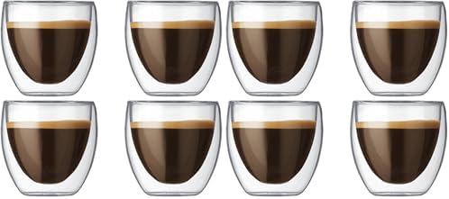 Bodum 2.5oz Pavina Double Wall High-Heat Borosilicate Glass, Set of 2, Clear, 2.5 oz (Pack of 4)