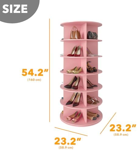 SpaceAid 6 Tier Rotating Shoe Rack Tower, Spinning Shoe Display Lazy Susan, Revolving 360 Shoe Rack Storage Round Carousel, Vertical Handbag Rotate Shoes Closet Organization (6-Tier Pink)
