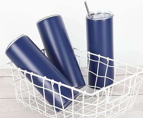 4 Pack 20 Oz Straight Skinny Tumblers,Individually Gift Boxed Stainless Steel Slim Skinny Tumbler Set Bulk, 20 Oz Insulated Slim Thin Travel Tumbler Cup for Diy, Navy