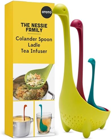 The Nessie Family by OTOTO - Pack of 3 Tea Infuser, Soup Ladle, and Colander - Cute Kitchen Accessories, Cooking Gifts, Funny Kitchen Gadgets, Kitchen Gifts