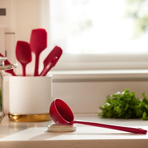DI ORO Silicone Ladle - Soup & Serving, 600F Heat Resistant, Red