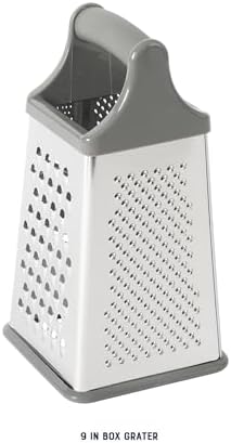 Oster Bluemarine 9-Inch 4-Sided Box Grater – Stainless Steel Cheese and Vegetable Grater, Kitchen Tool for Shredding, Slicing, Grating, Blue/Grey Handle