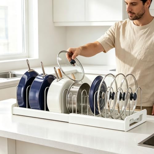 2-Pack Pots and Pans Organizer under cabinet with 9 Adjustable Dividers-22"