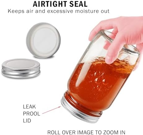 Glass Mason Jars, 16oz Regular Mouth Canning Jar with Airtight Lids, 4 Pack