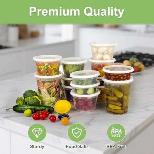 60 Sets (120-Piece) Deli Containers with Lids, 32/16/8 oz X 20 Set Each