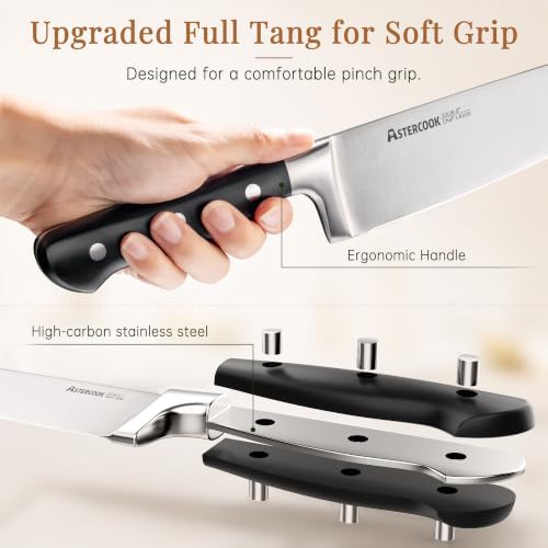 Astercook Kitchen Knife Set Full Tang with Block and Sharpener Elegant