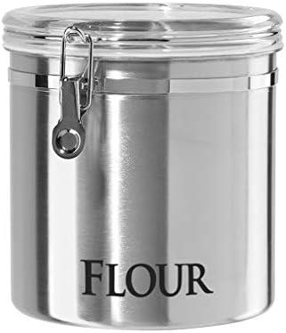 Oggi Stainless Steel Kitchen Canister 152oz + Oggi Jumbo 8" Stainless Steel Flour Clamp Canister