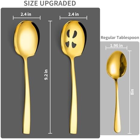 4 Piece Serving Spoons Set,9.2-Inch Includes 2 Large, 2 Slotted,Gold
