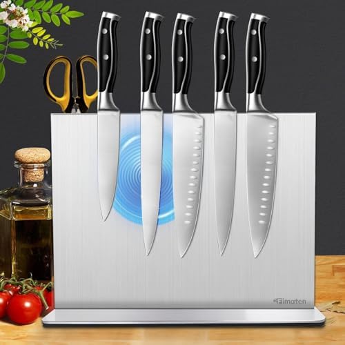 Magnetic Knife Block Stand Without Knives 12 Inch Silver Stainless Steel Double Sided Home Kitchen Organizer Storage Knife Holder Board for Counter Top with Strong Magnets