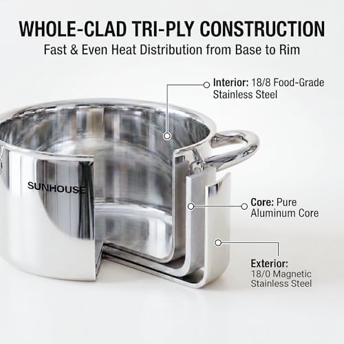 SUNHOUSE Whole-Clad 12 Quart Stainless Steel Stock Pot with Lid