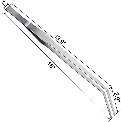 OIIKI 15 inch Curved Aquarium Tweezers, Polished Tongs Tweezers, Silver